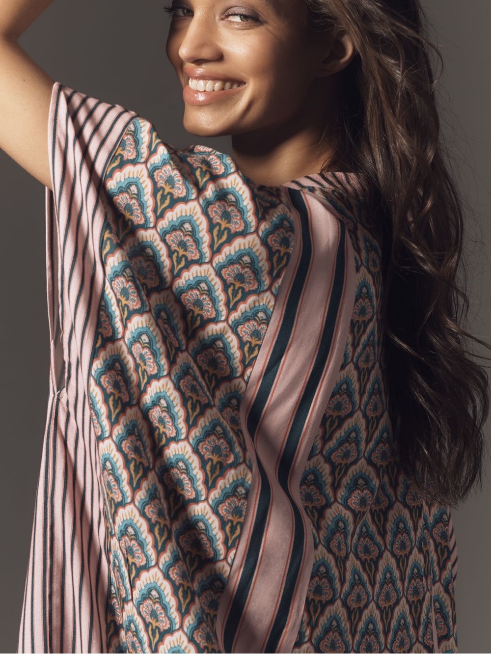 Anthropologie Kaftan Conditions Apply V-Neck Dress New Pink Pattern One Size - Picture 4 of 15